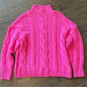 Anthropologie Hot Pink Cable Knit Sweater XL